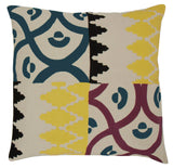 Multi tile yellow, 22x22in cushion.